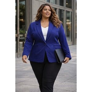 NWT Ashley Stewart Womens Quiet Luxury Classic Ponte Blazer Sz 26 Blue Polished